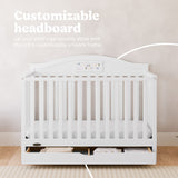 Story white crib with drawer customizable headboard callout