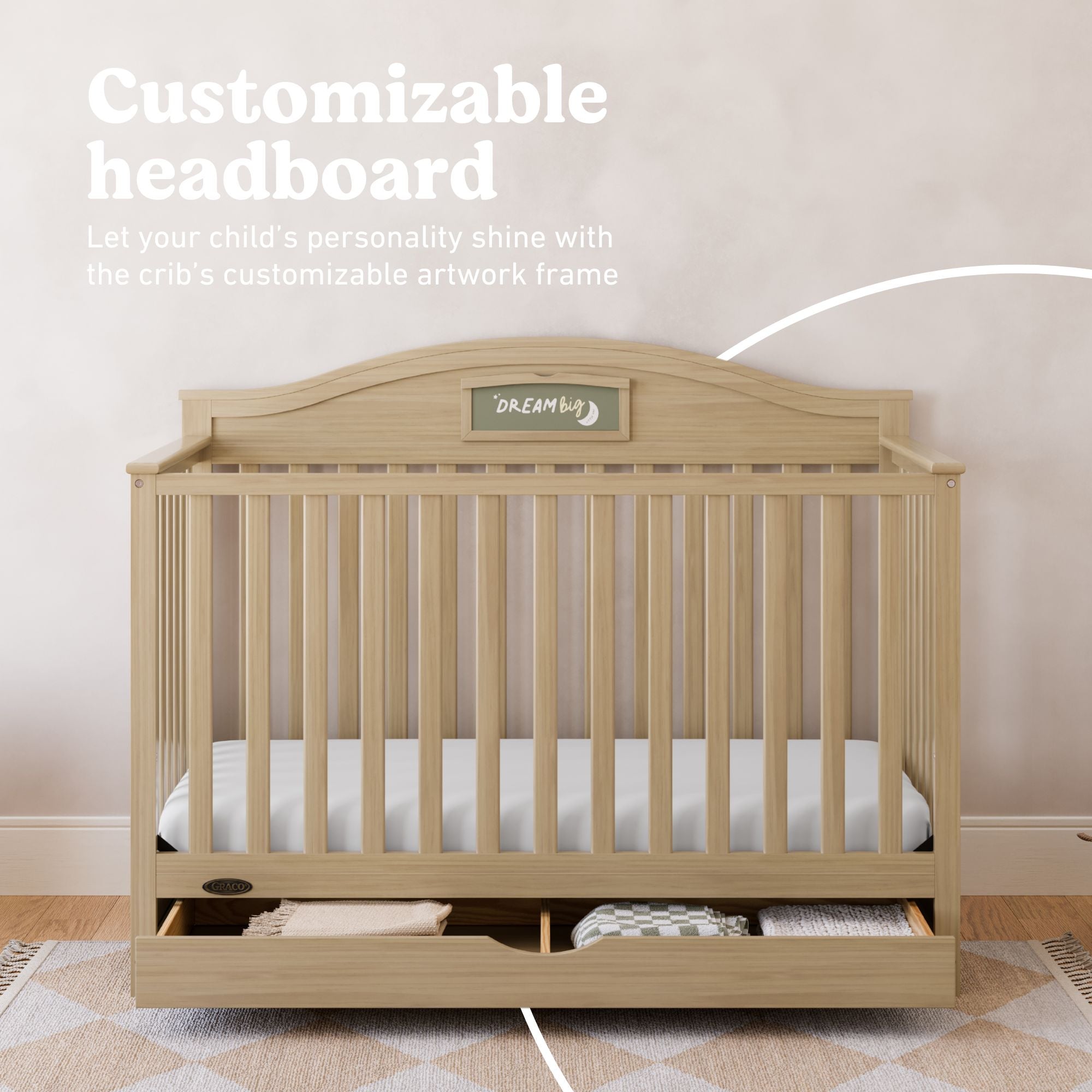 Story driftwood crib with drawer customizable headboard callout