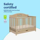 Story driftwood crib with drawer certifications callout