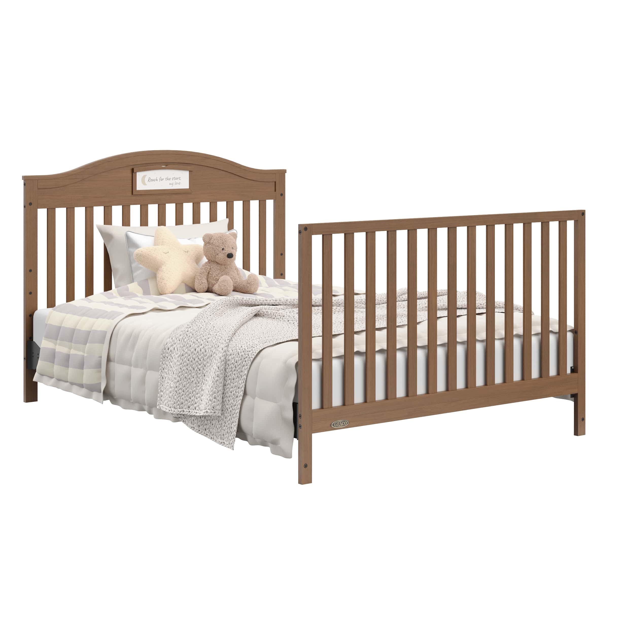 story hazelnut crib with drawer full-size bed conversion with footboard