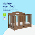 Story hazelnut crib with drawer certifications callout