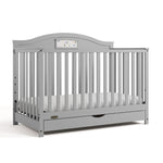 Story pebble gray crib with drawer angle view