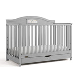 Story pebble gray crib with drawer angle view