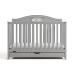 Story pebble gray crib with drawer front view
