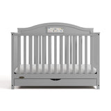 Story pebble gray crib with drawer front view