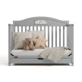 Story pebble gray crib with drawer converted to daybed