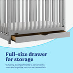 Story pebble gray crib with drawer storage callout