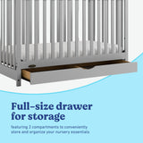 Story pebble gray crib with drawer storage callout
