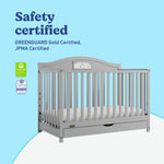 Story pebble gray crib with drawer certifications callout