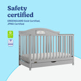 Story pebble gray crib with drawer certifications callout