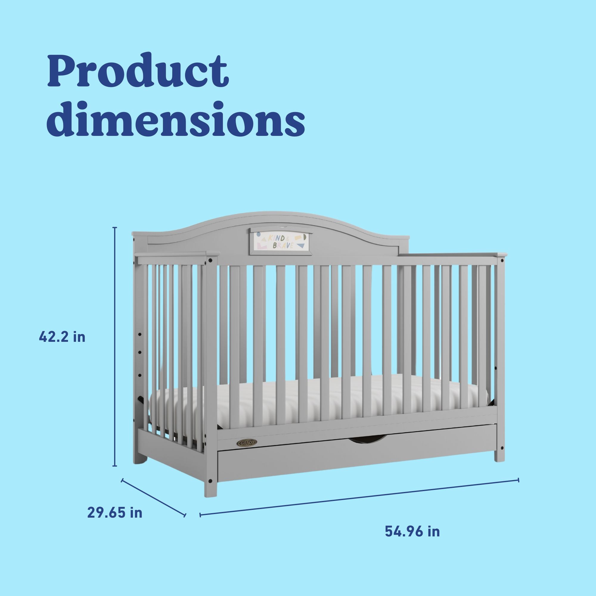 Story pebble gray crib with drawer with dimensions
