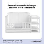 Steveston white crib and changer toddler bed callout