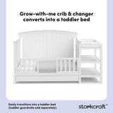 Steveston white crib and changer toddler bed callout