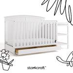 Steveston white crib and changer with black doodles overlaid on image