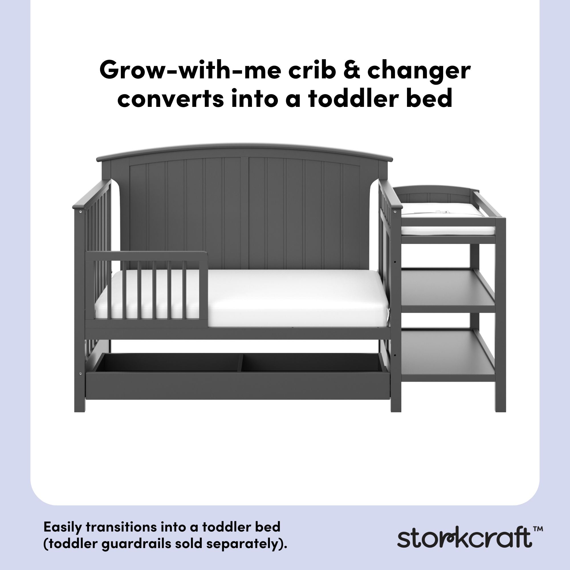 Steveston gray crib and changer toddler bed callout