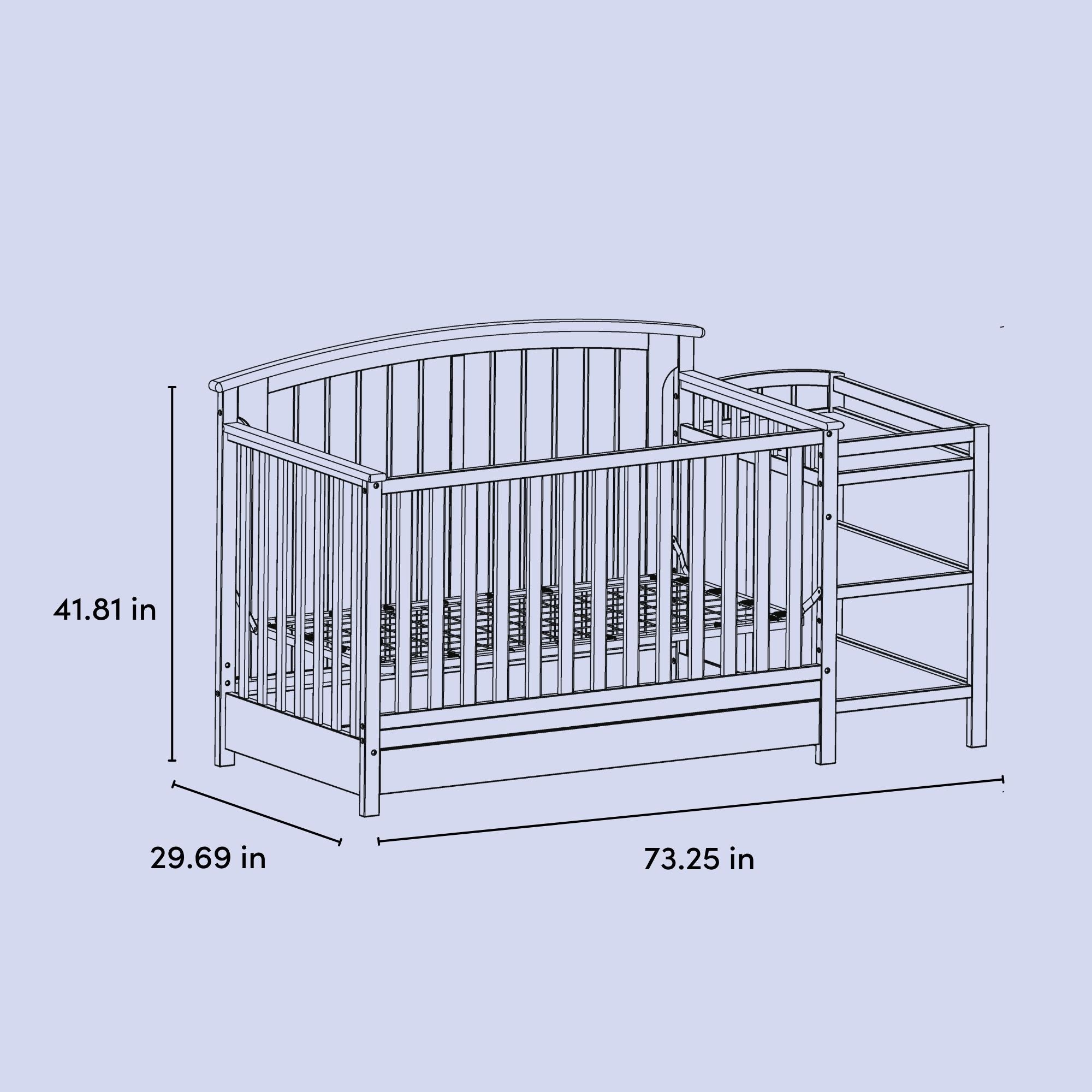 Steveston crib and changer drawing with dimensions