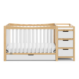 white with natural crib with drawer and changer