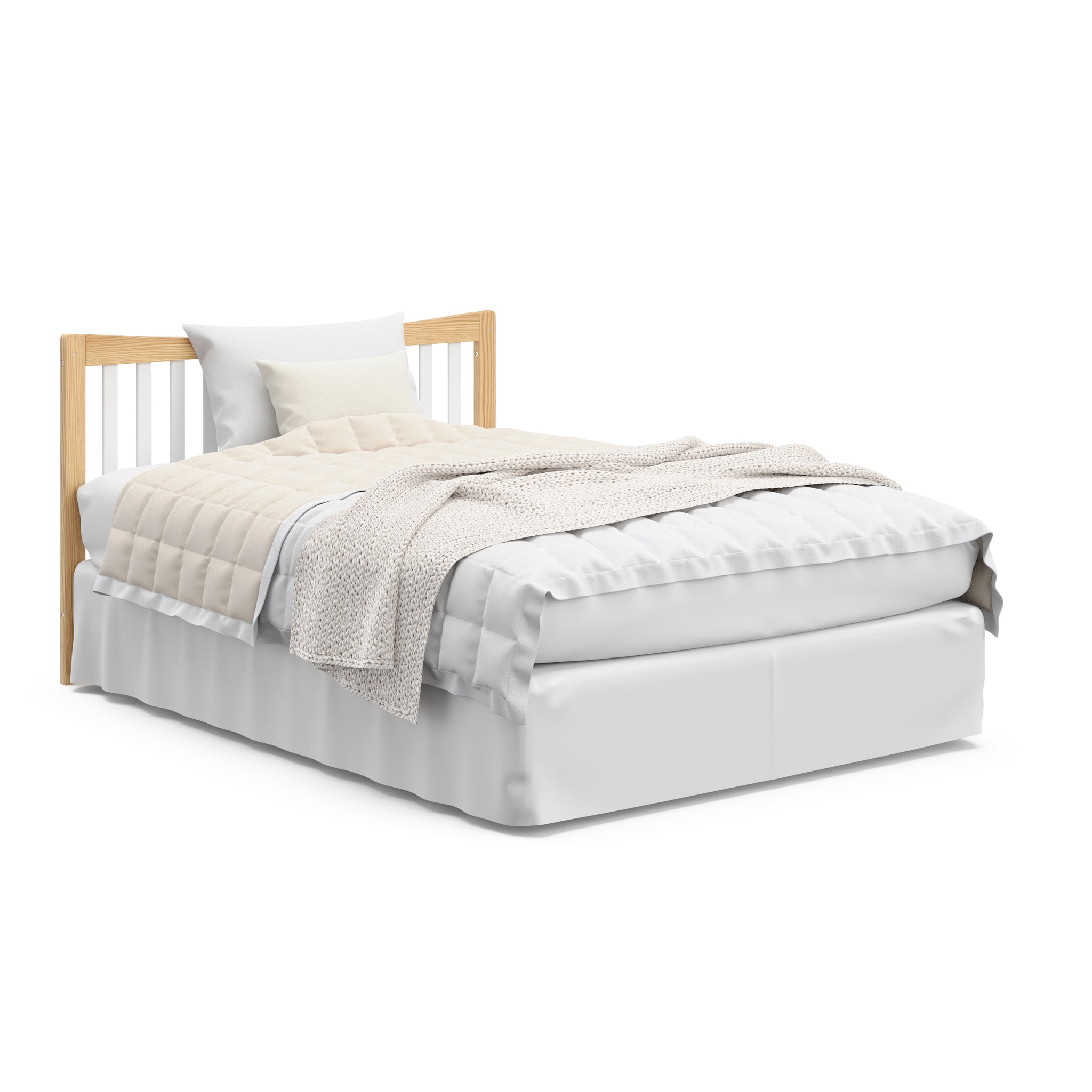 white with natural crib with drawer and changer in full-size bed conversion with headboard only