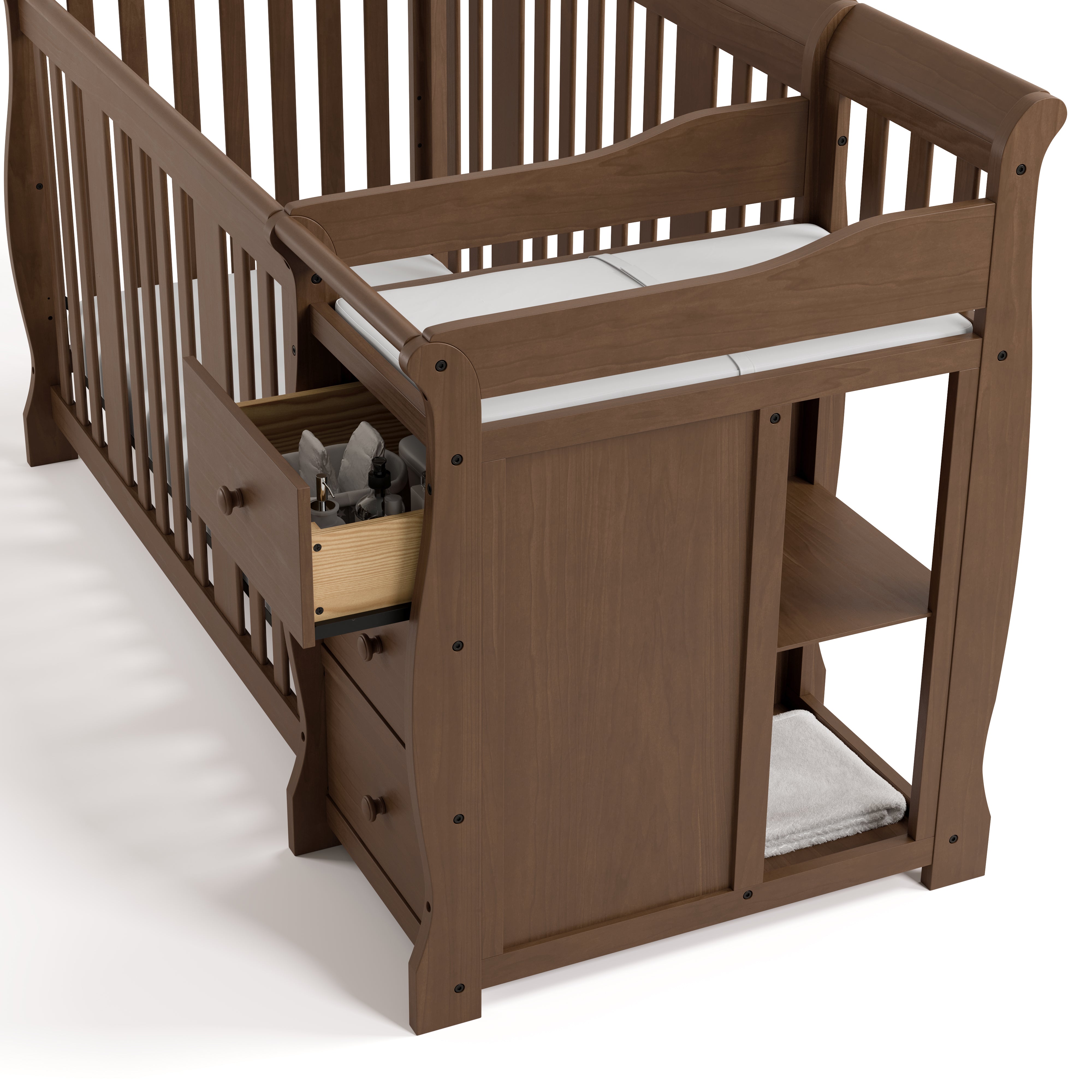 Storkcraft Portofino Convertible Crib and Changer in Hazelnut changing table closeup
