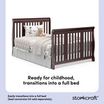 Portofino espresso crib and changer full-size bed conversion callout