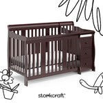 Portofino espresso crib and changer with black doodles overlaid on image