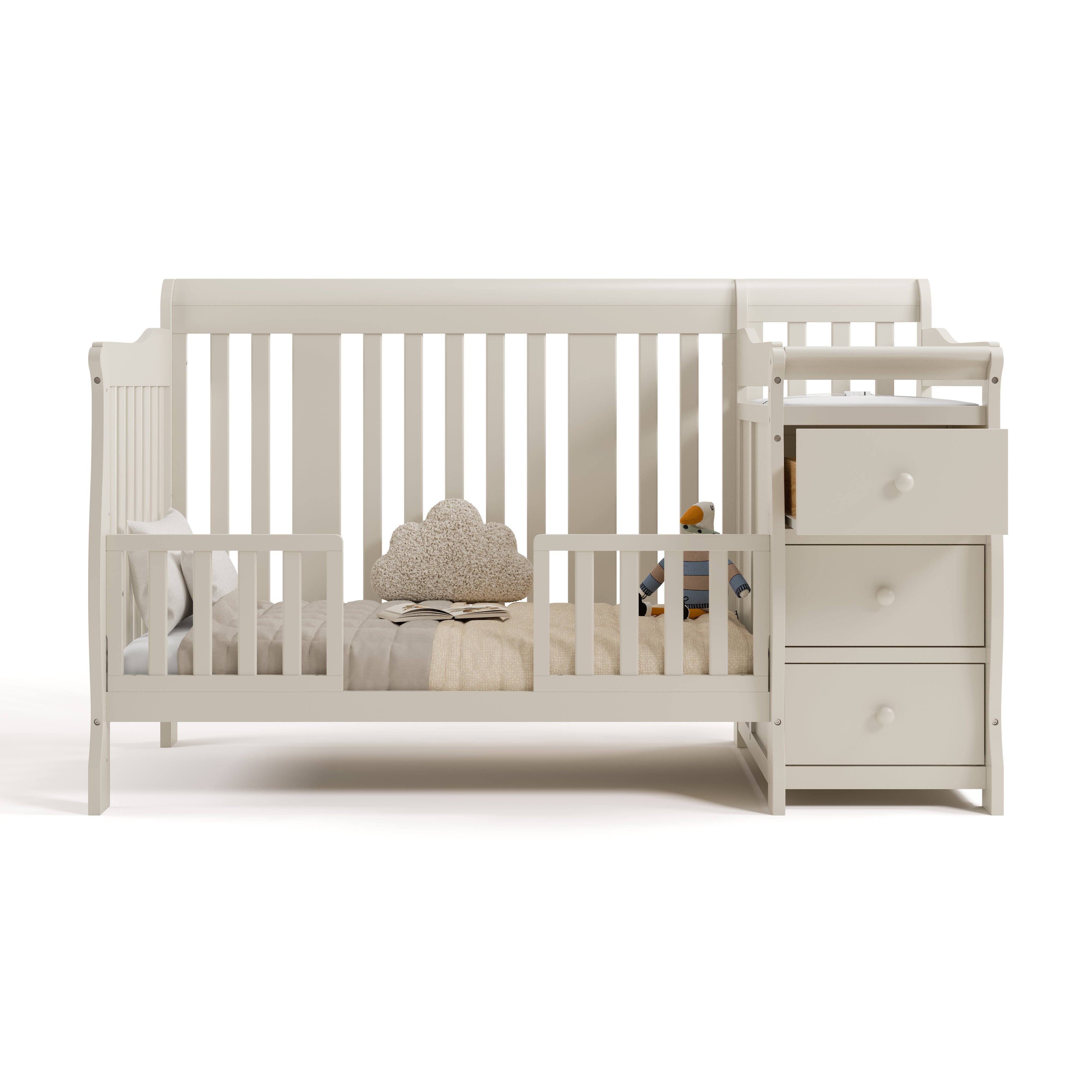Storkcraft Portofino Convertible Crib and Changer in Frosted Oat toddler bed stage