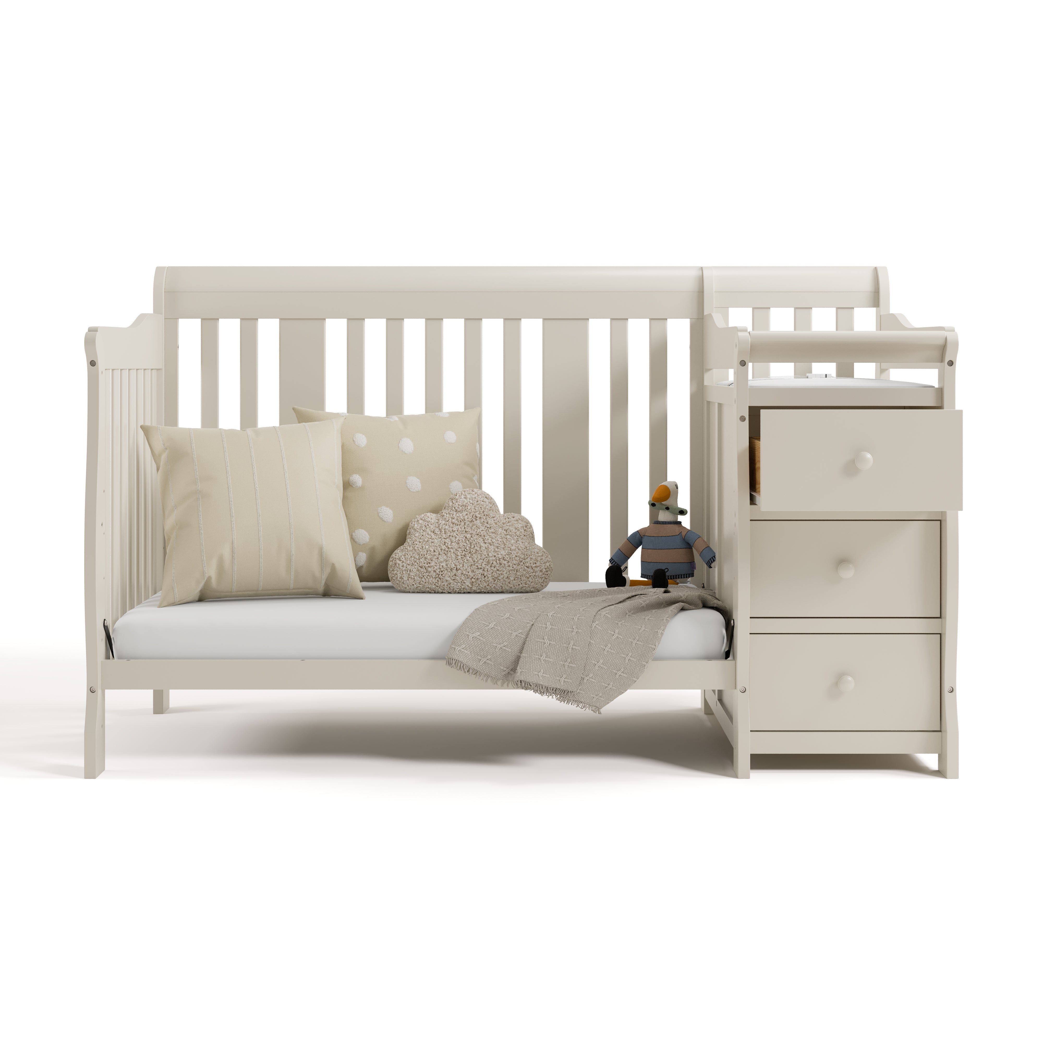 Storkcraft Portofino Convertible Crib and Changer in Frosted Oat daybed stage