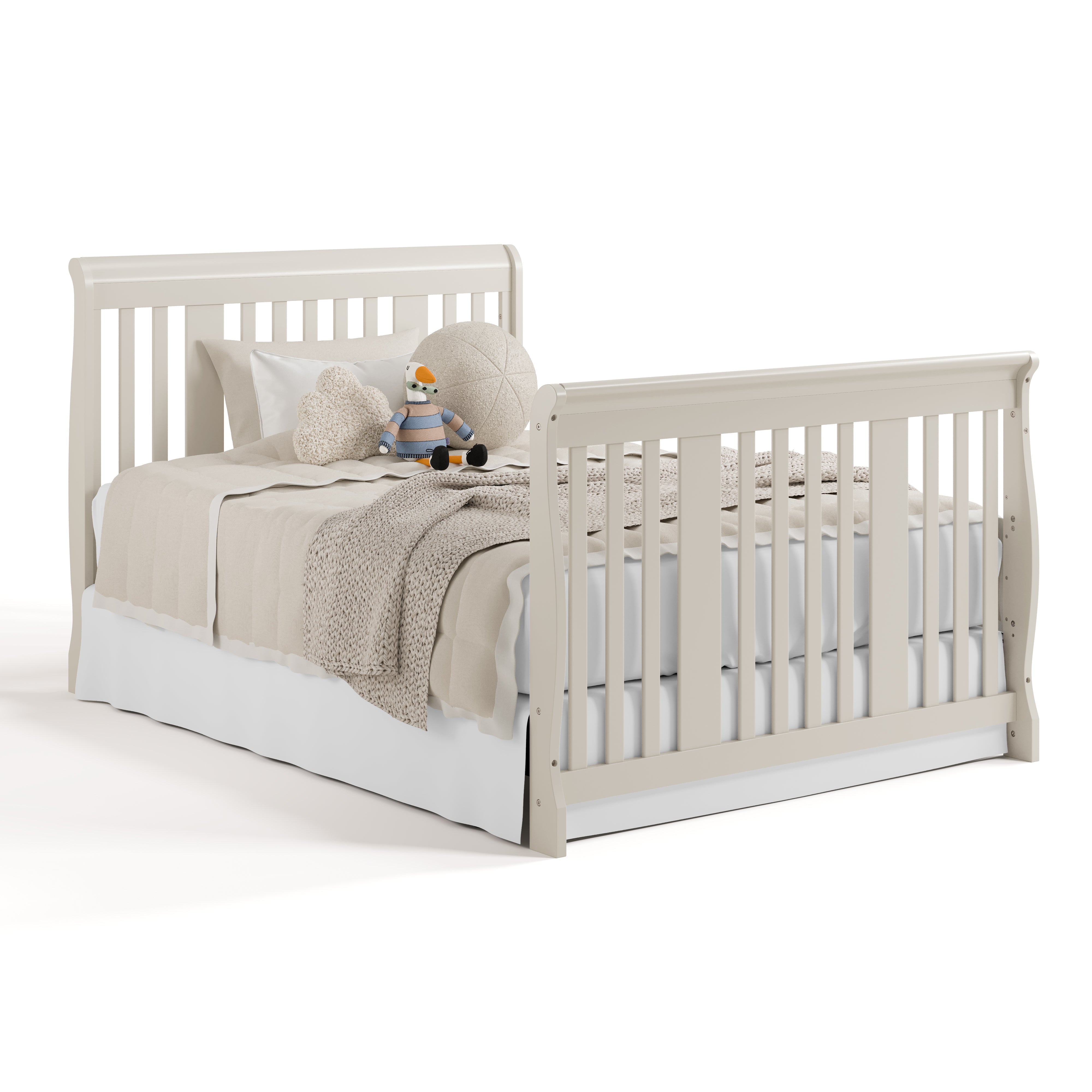 Storkcraft Portofino Convertible Crib and Changer in Frosted Oat full bed stage