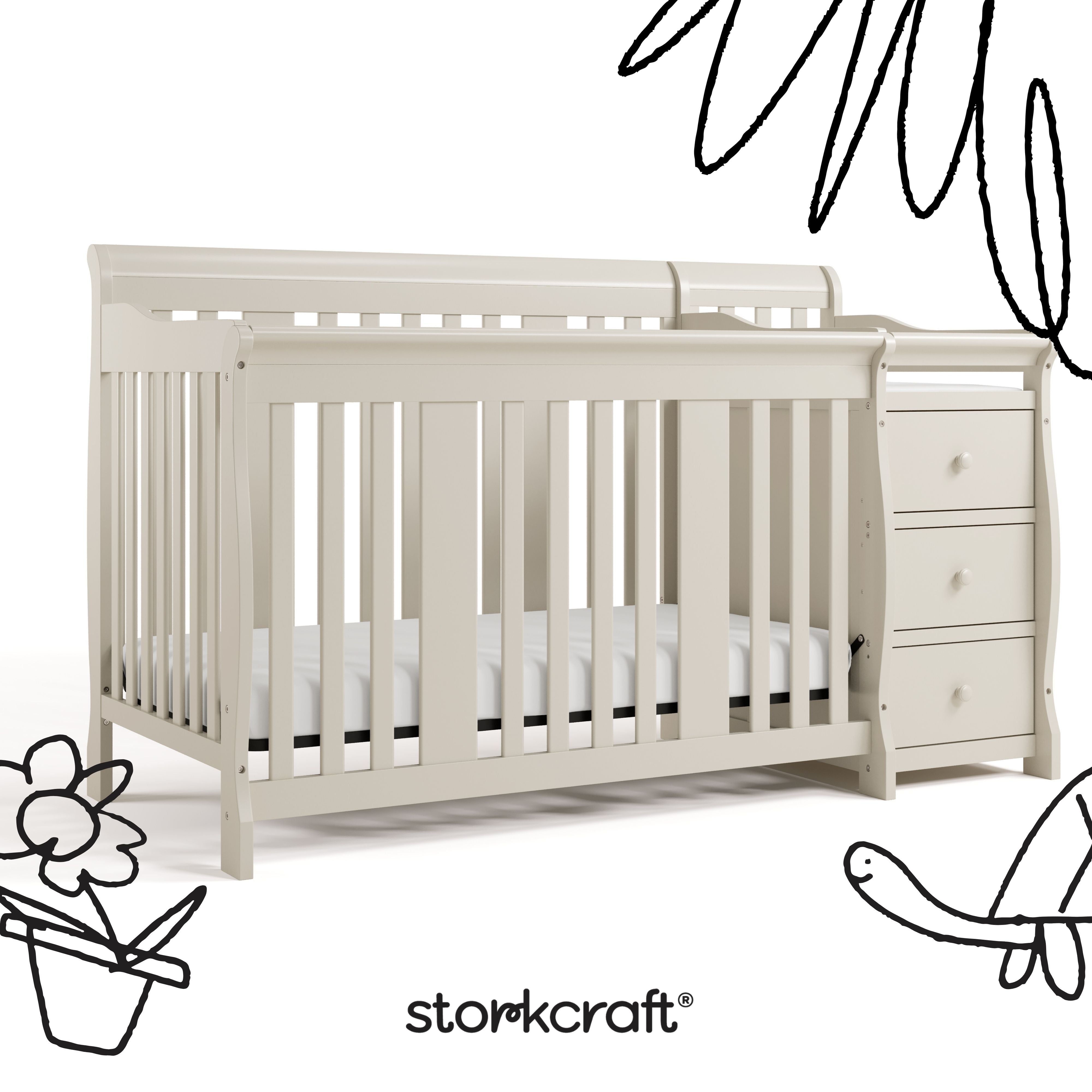 Storkcraft Portofino Convertible Crib and Changer in Frosted Oat