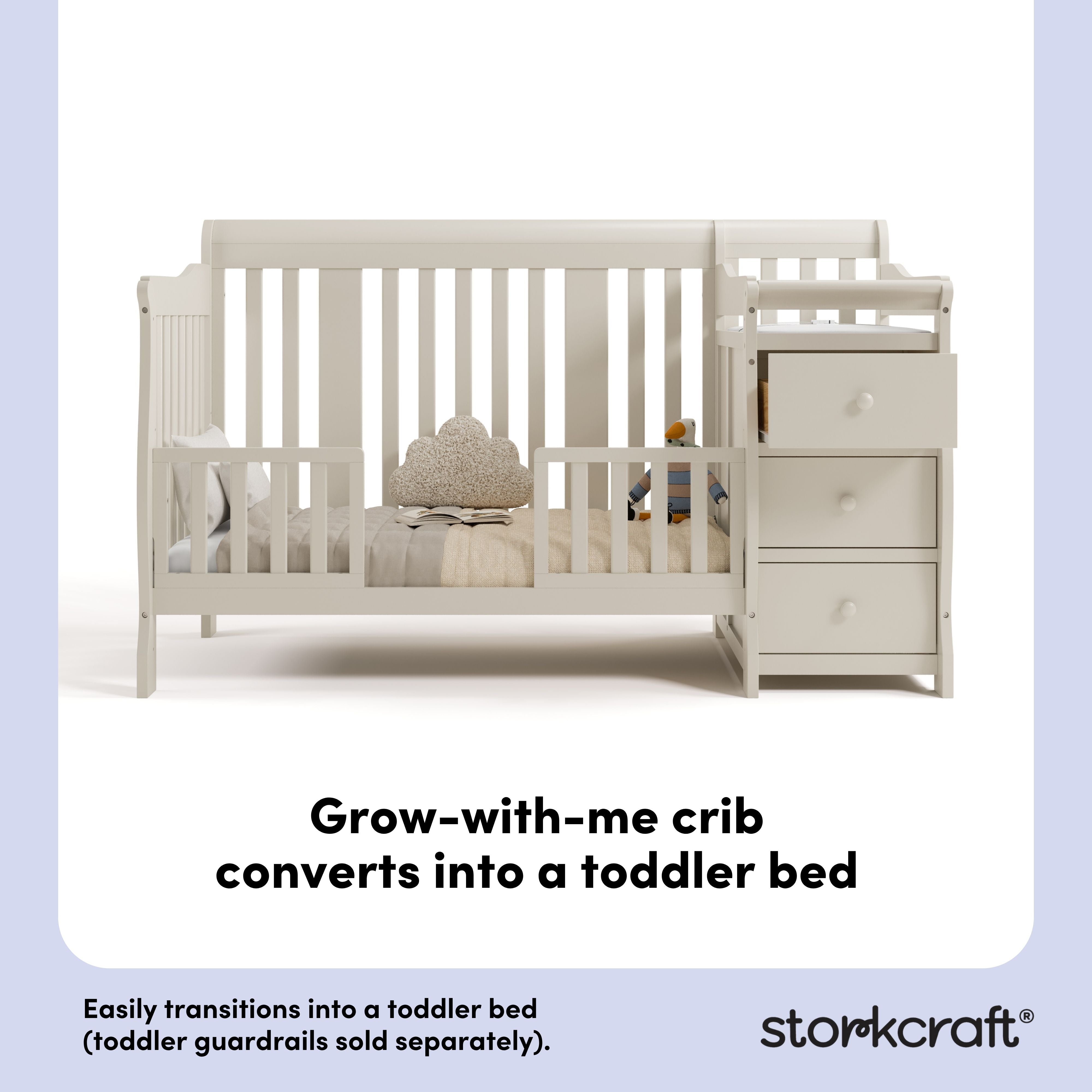 Storkcraft Portofino Convertible Crib and Changer in Frosted Oat callout image