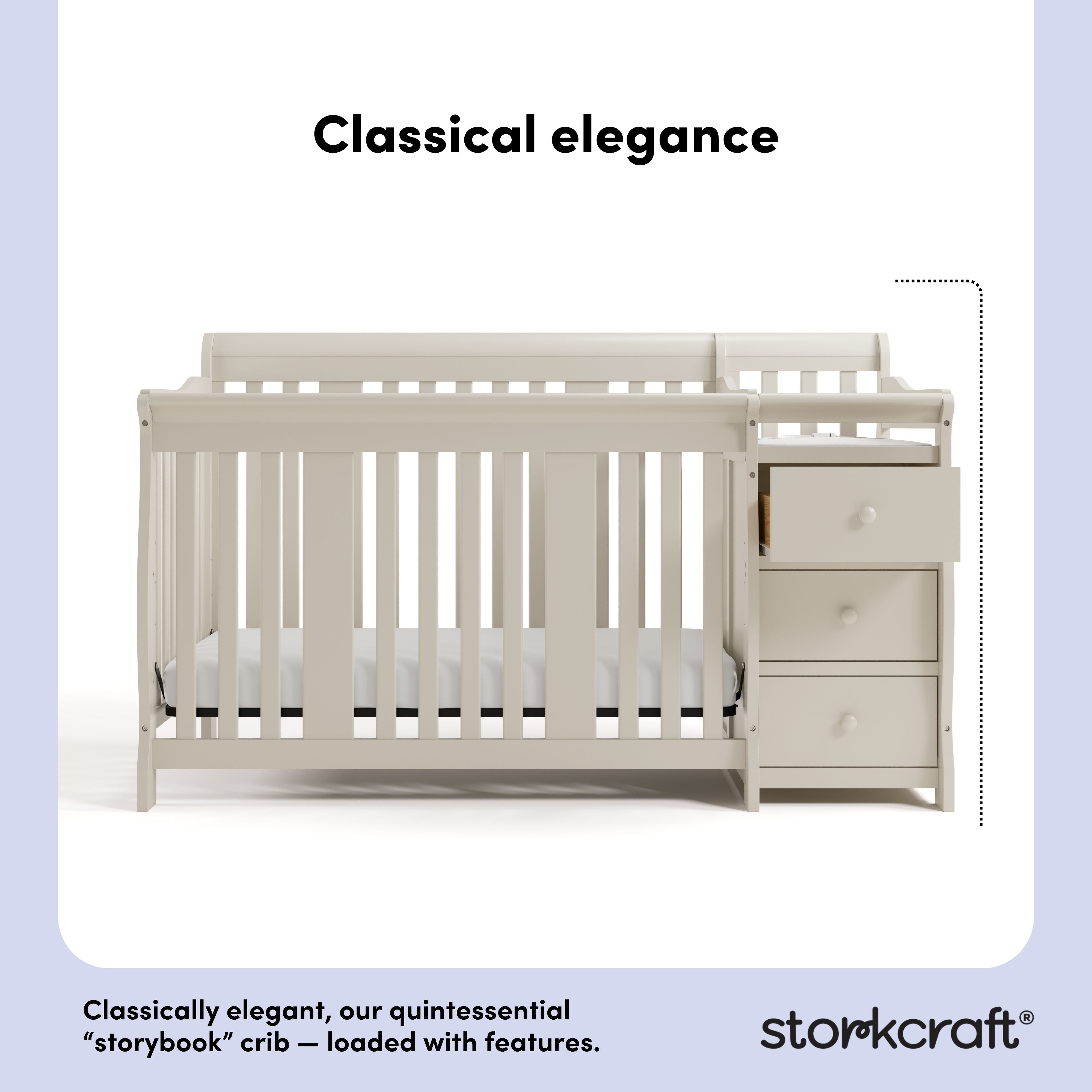 Storkcraft Portofino Convertible Crib and Changer in Frosted Oat callout image