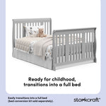 Portofino pebble gray crib and changer full-size bed conversion callout