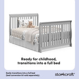 Portofino pebble gray crib and changer full-size bed conversion callout