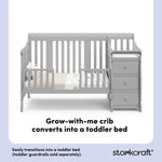 Portofino pebble gray crib and changer toddler bed conversion callout