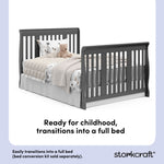 Portofino gray crib and changer full-size bed conversion callout