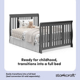 Portofino gray crib and changer full-size bed conversion callout