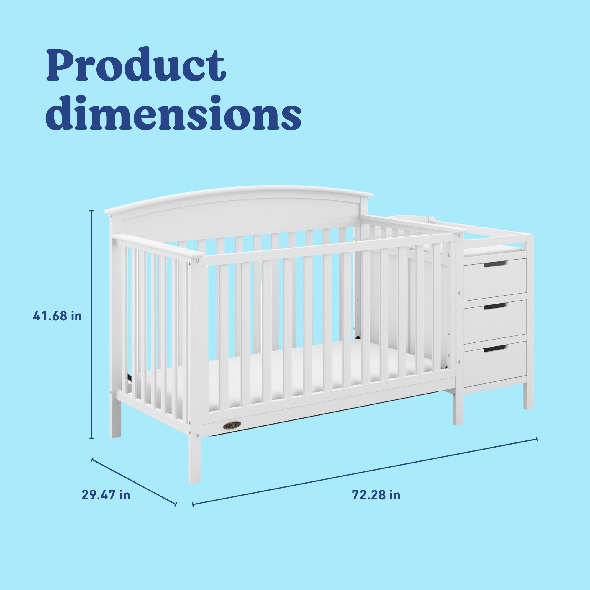 Benton white crib and changer with dimensions