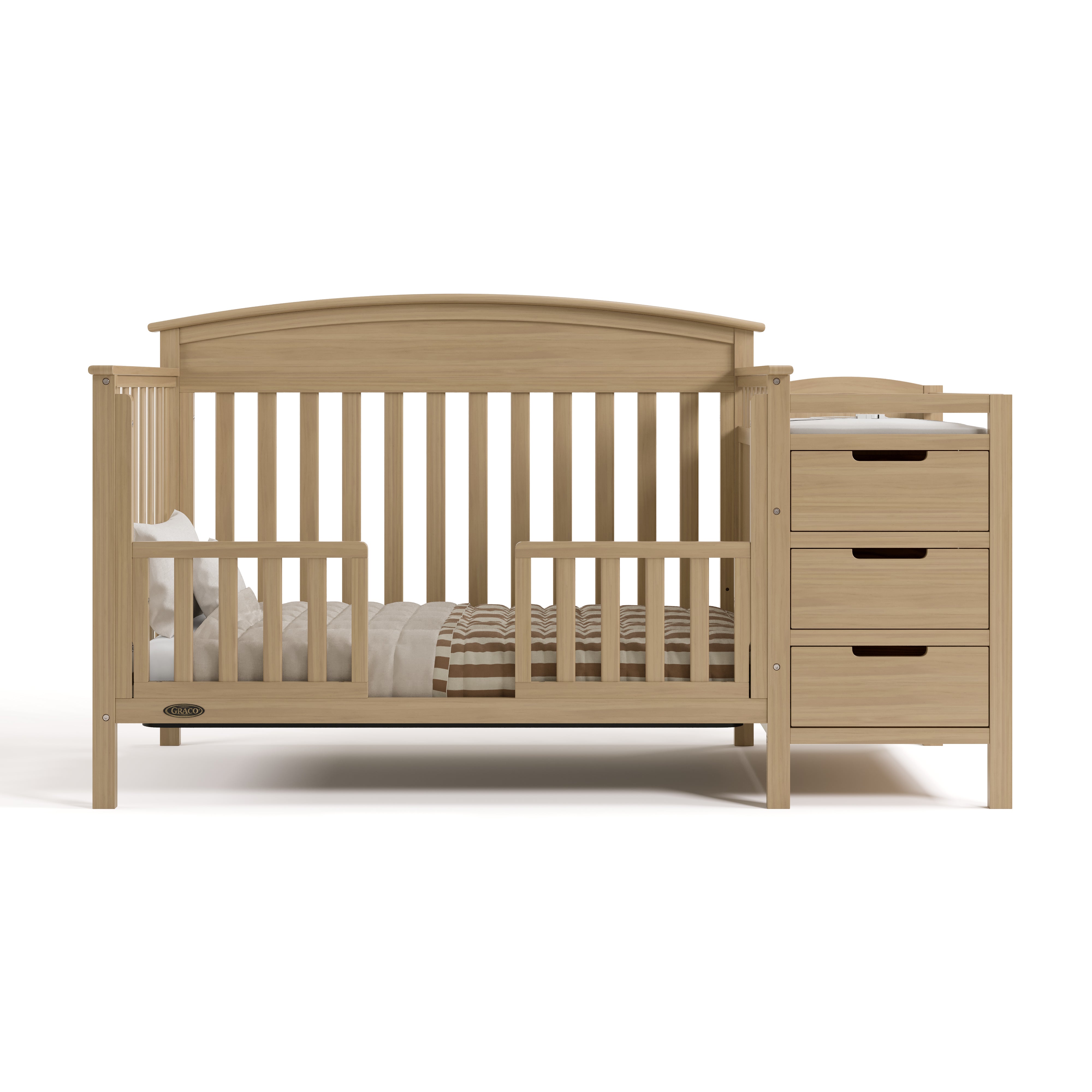 Benton driftwood crib and changer converted to toddler bed