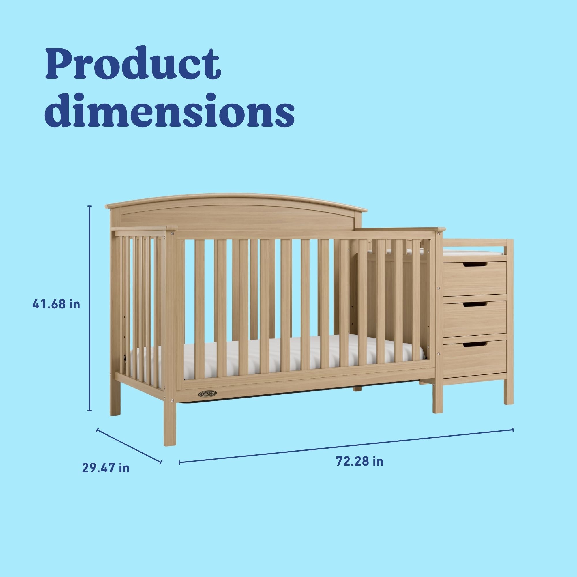 Benton driftwood crib and changer with dimensions