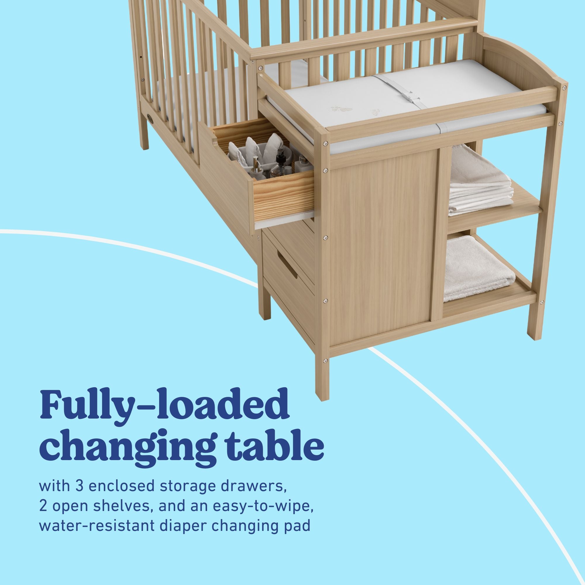 Benton driftwood crib and changer changing table callout