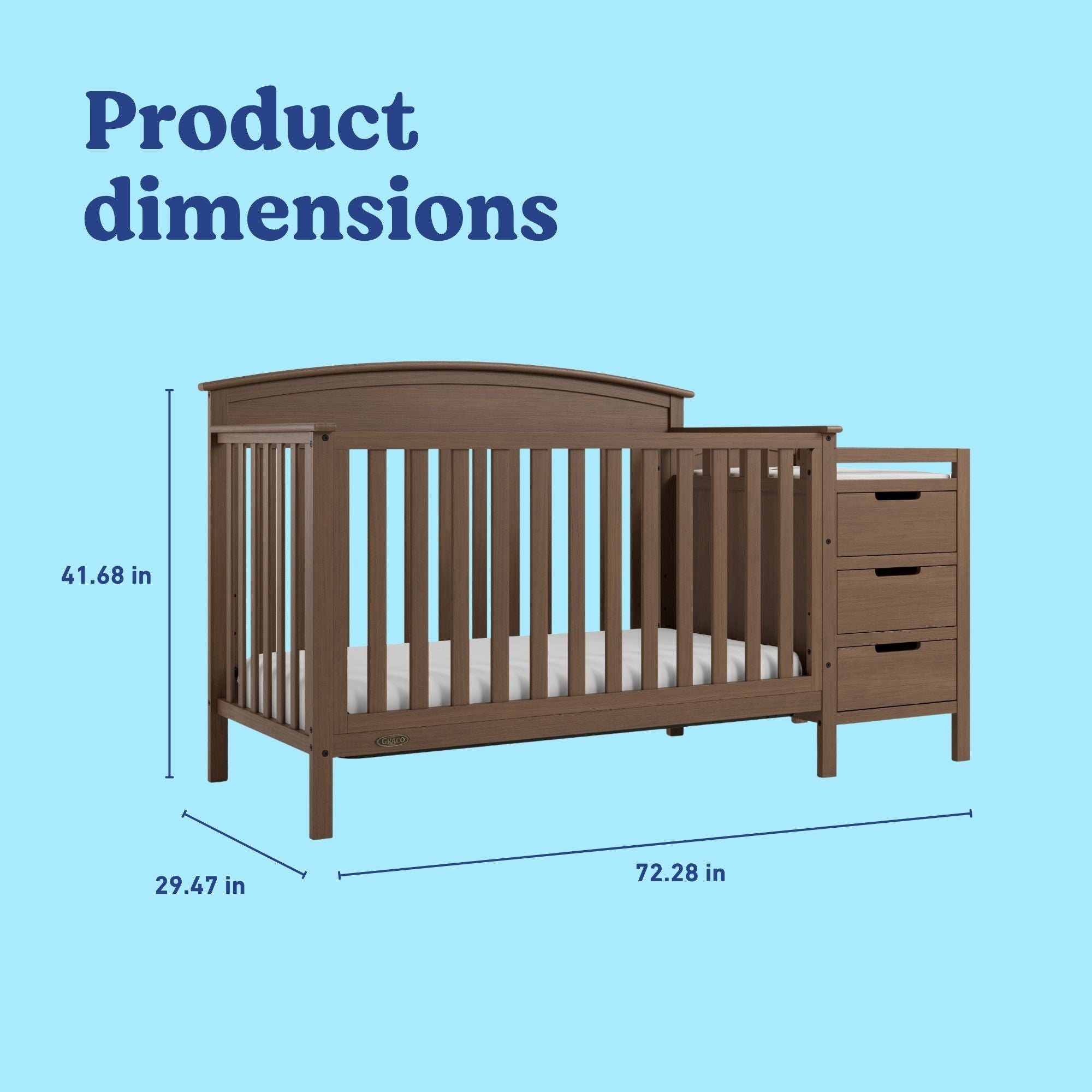 Benton hazelnut crib and changer with dimensions