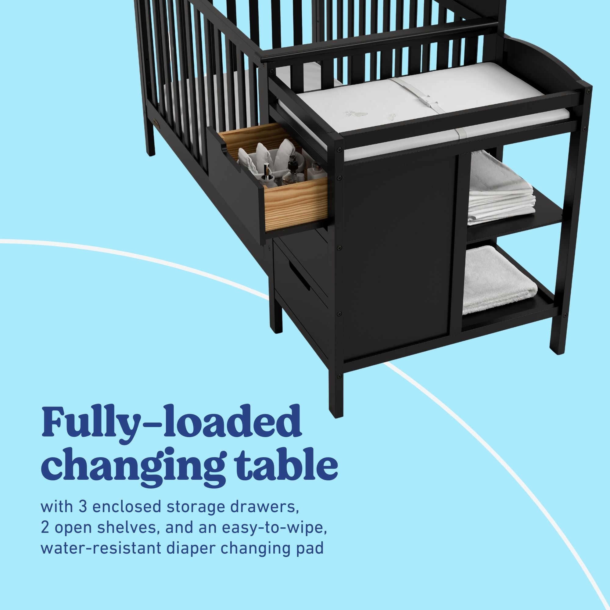 Benton black crib and changer changing table callout