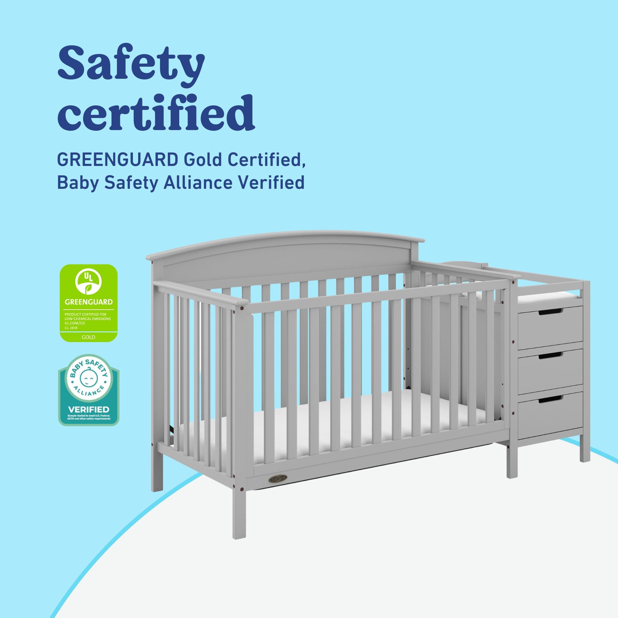 Benton pebble gray crib and changer certifications callout