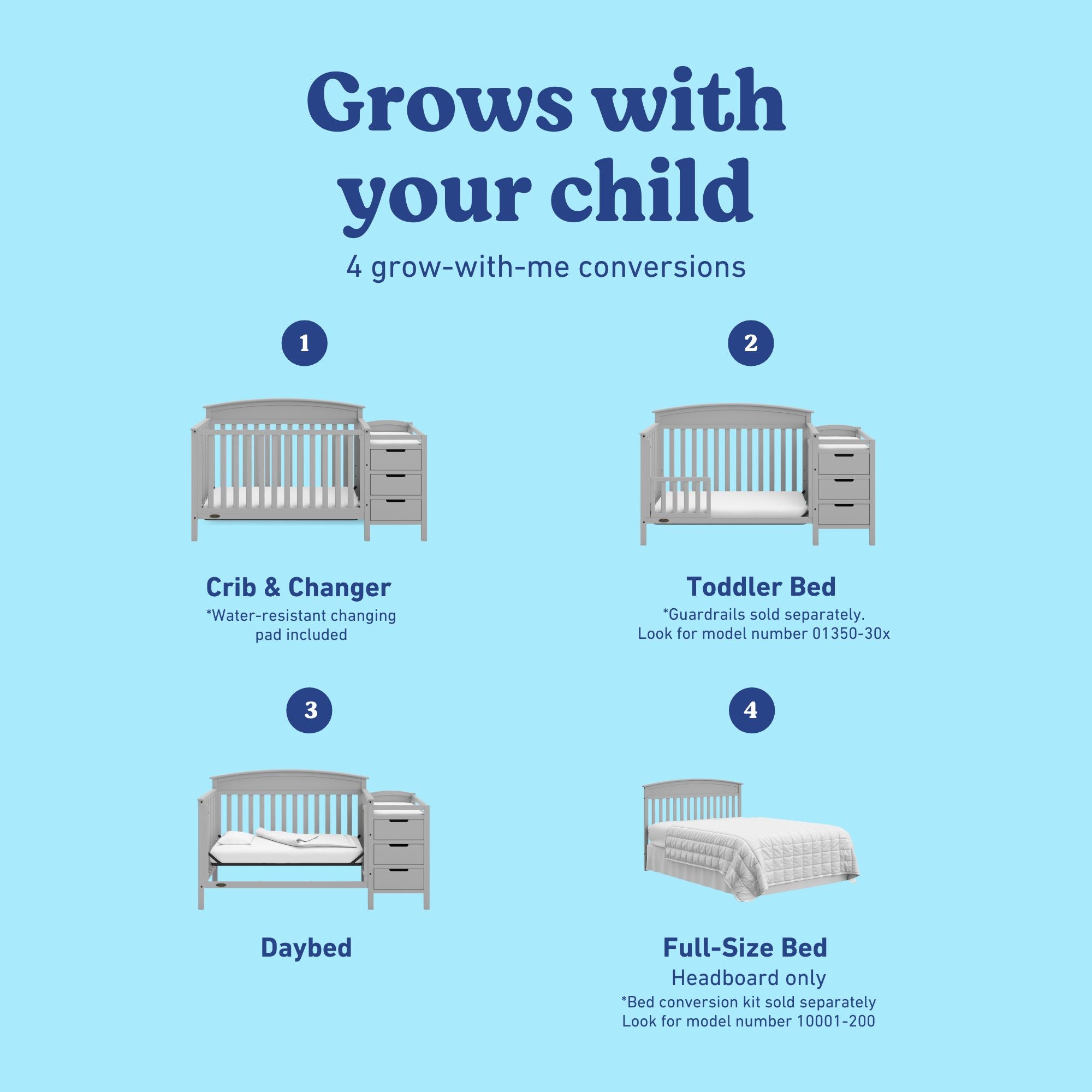 Benton pebble gray crib and changer conversions callout