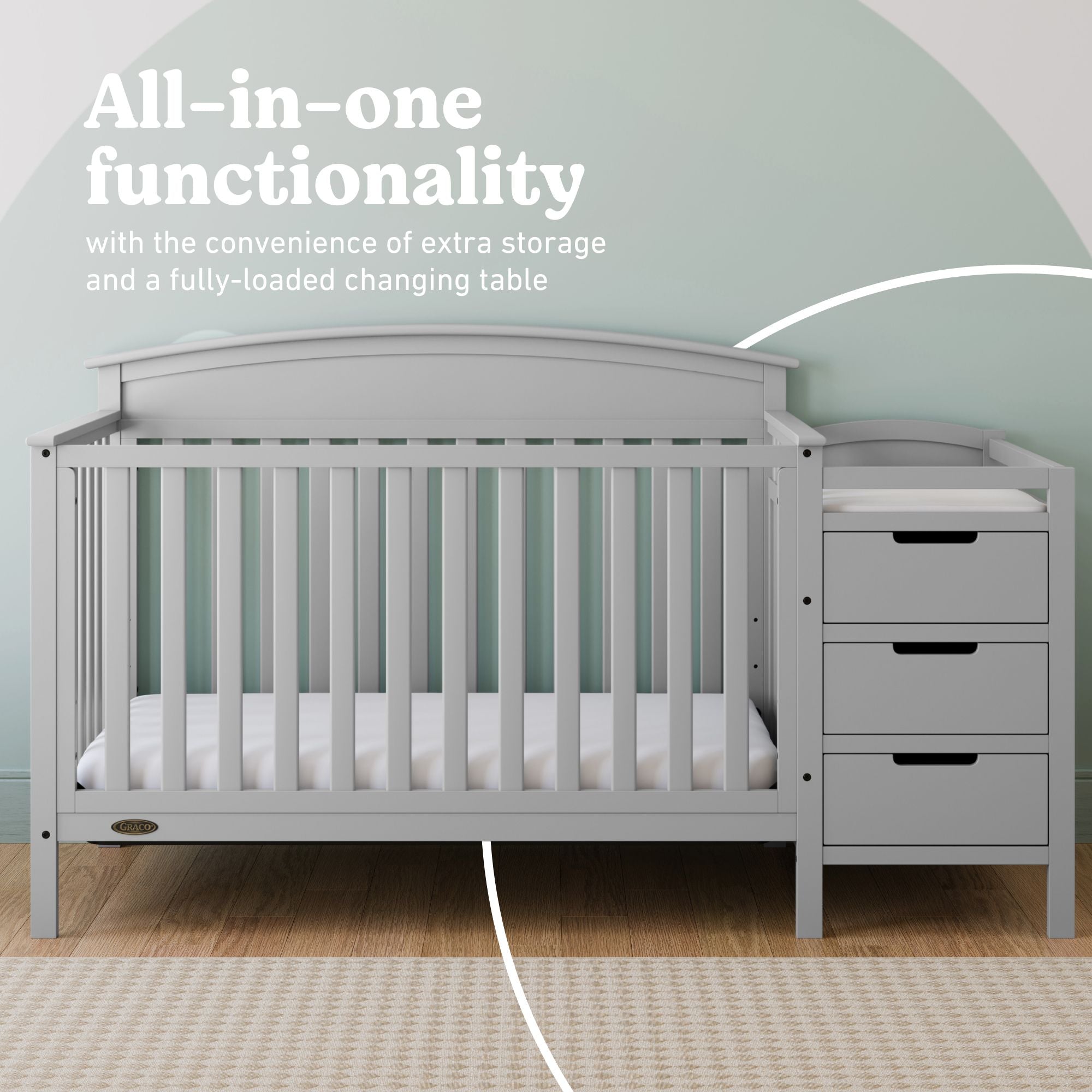 Benton pebble gray crib and changer style callout