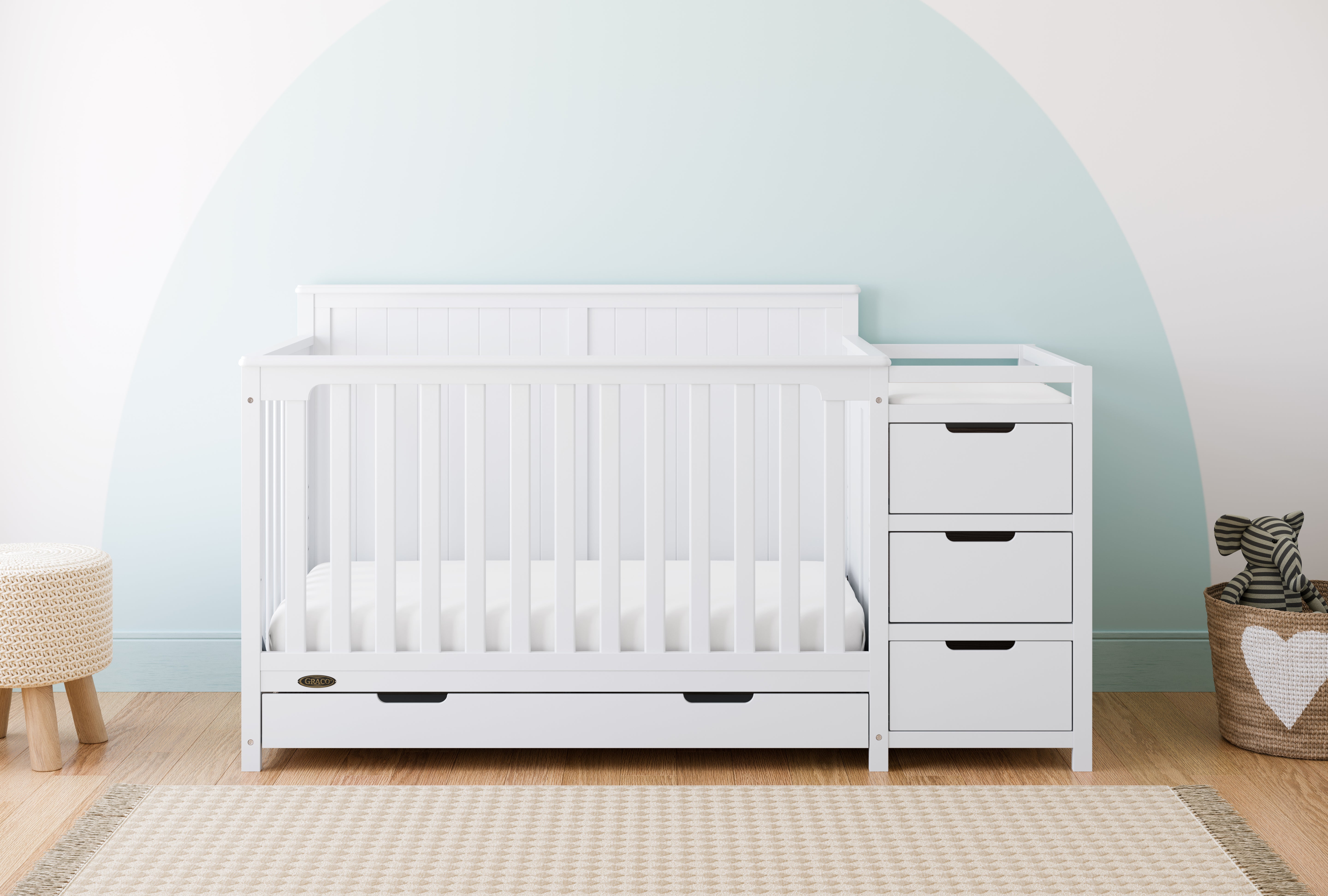 Graco Hadley 5-in-1 Convertible Crib and Changer with Drawer in White Lifestyle view