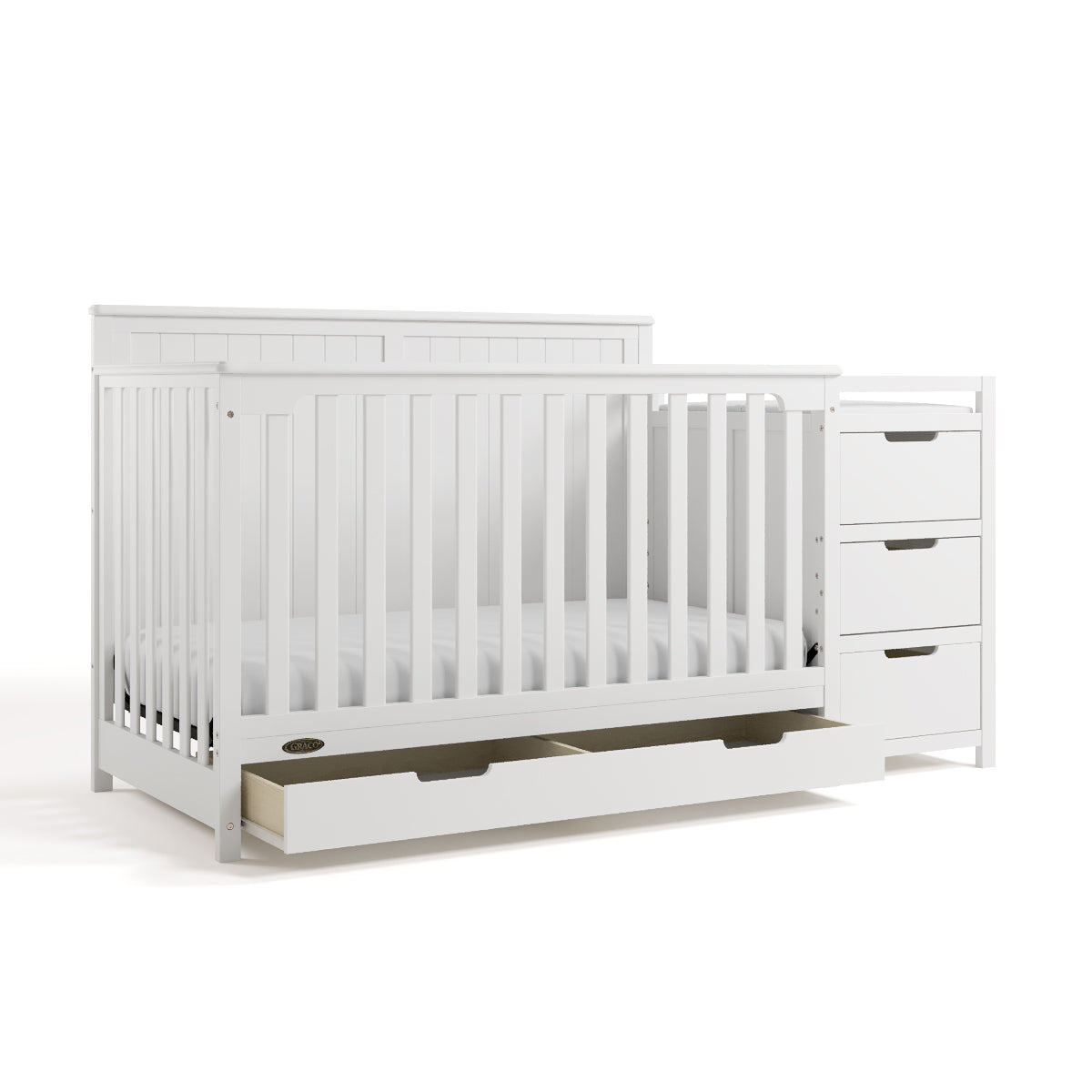 Graco Hadley 5-in-1 Convertible Crib and Changer with Drawer in White angled view