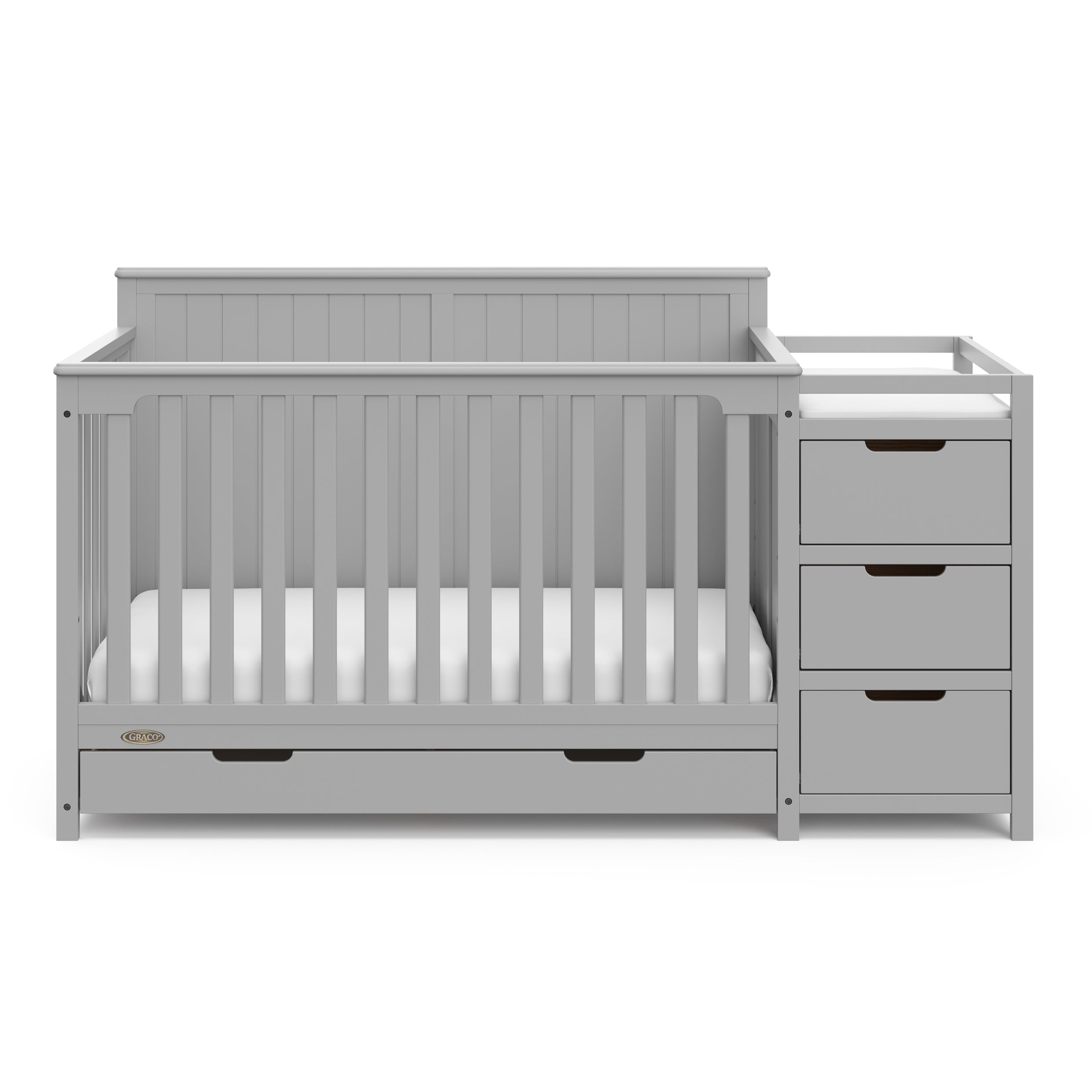 Graco Hadley 5-in-1 Convertible Crib and Changer with Drawer in Pebble Gray front view