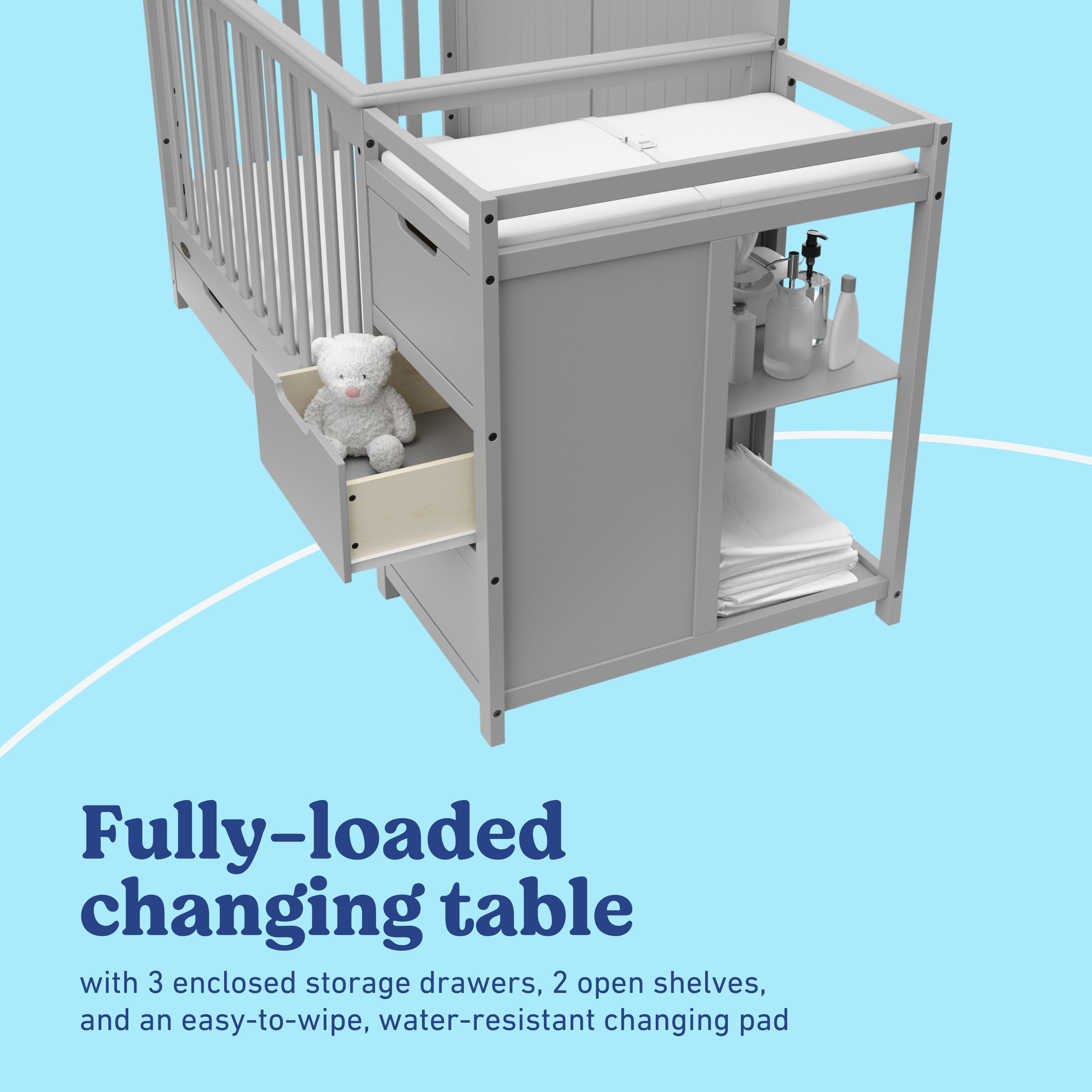 Graco Hadley 5-in-1 Convertible Crib and Changer with Drawer in Pebble Gray changing table image