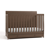 Asheville hazelnut crib with drawer closed angle view
